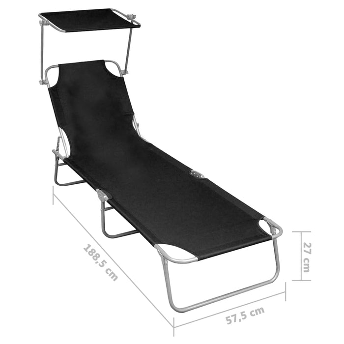 VXL Folding Lounger With Black Aluminum Canopy