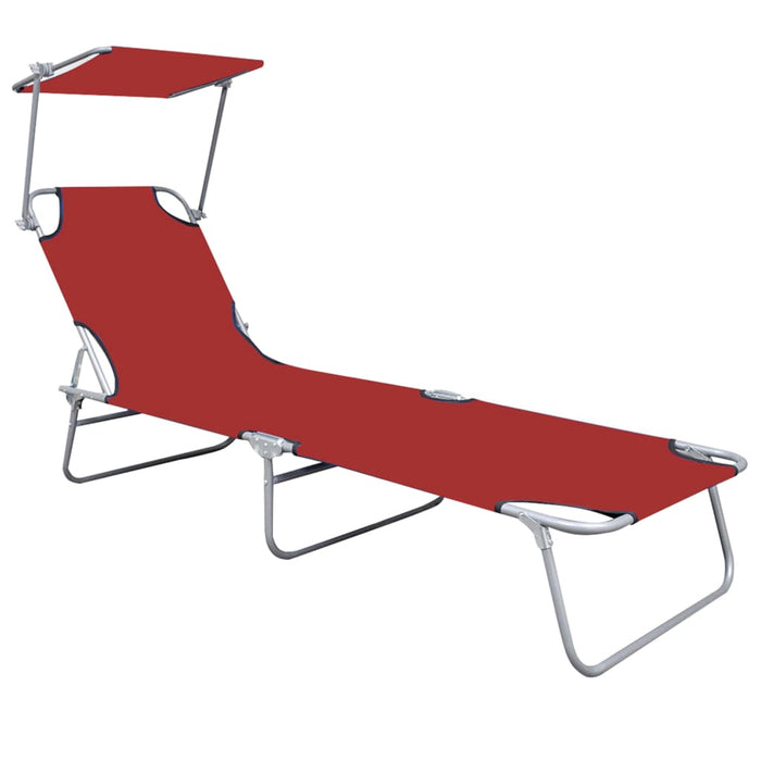 VXL Folding Lounger With Red Aluminum Canopy