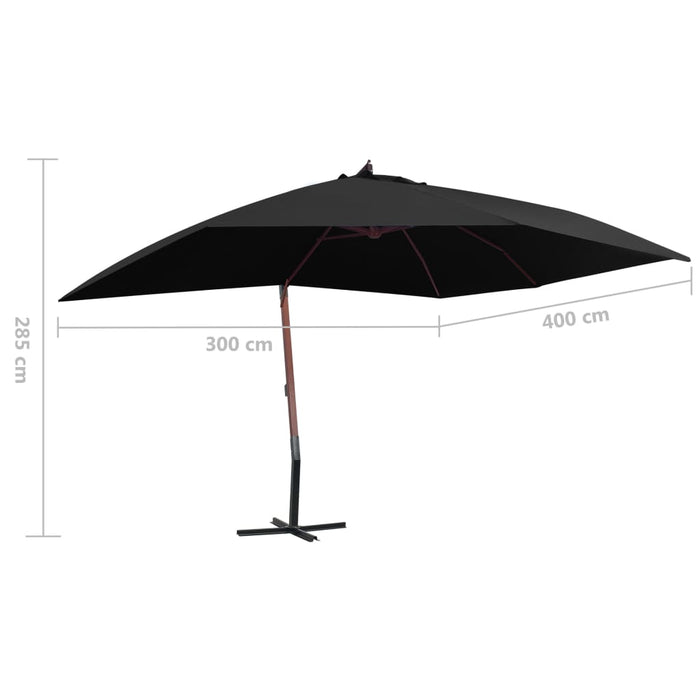 VXL Hanging Garden Umbrella with Wooden Pole Black 400X300Cm