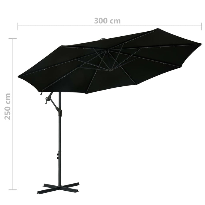 VXL Cantilever Umbrella With Led Lights And Black Steel Pole 300 Cm