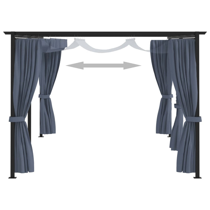 VXL Gazebo With Anthracite Gray Steel Curtains 3X6 M