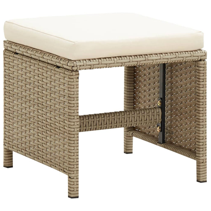 VXL Garden Stools 2 Pcs with Cushions Beige Synthetic Rattan