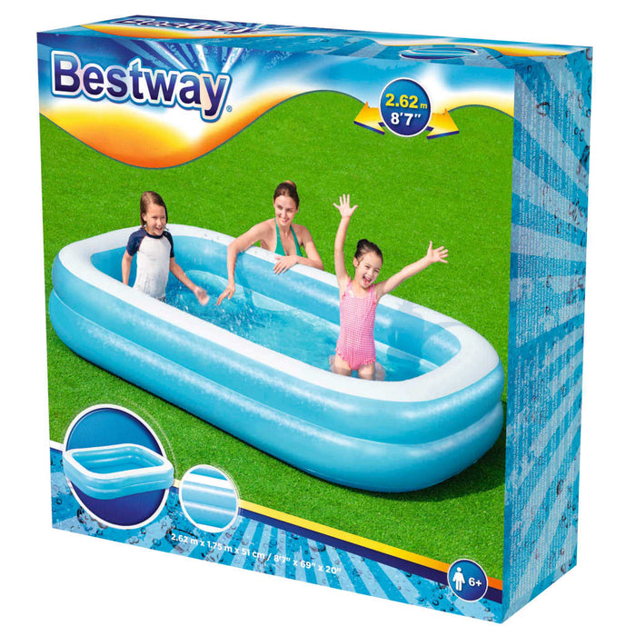 VXL Bestway Rectangular Family Inflatable Pool Blue White 262X175X51Cm