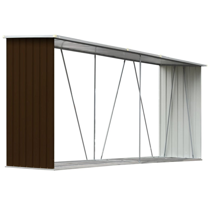 VXL Brown Galvanized Steel Firewood Shed 330X84X152 Cm