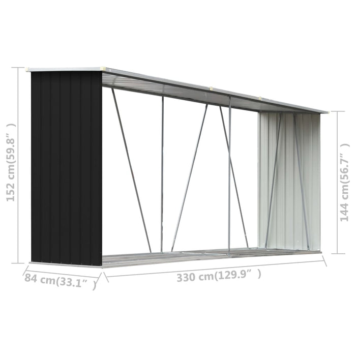 VXL Firewood Shed Galvanized Steel Anthracite Gray 330X84X152 Cm