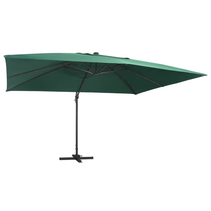 VXL Cantilever Umbrella with LED and Green Aluminum Pole 400X300 Cm