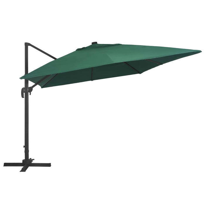 VXL Cantilever Umbrella with LED and Green Aluminum Pole 400X300 Cm