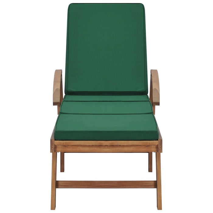 VXL Sun Lounger with Cushion Solid Teak Wood Green