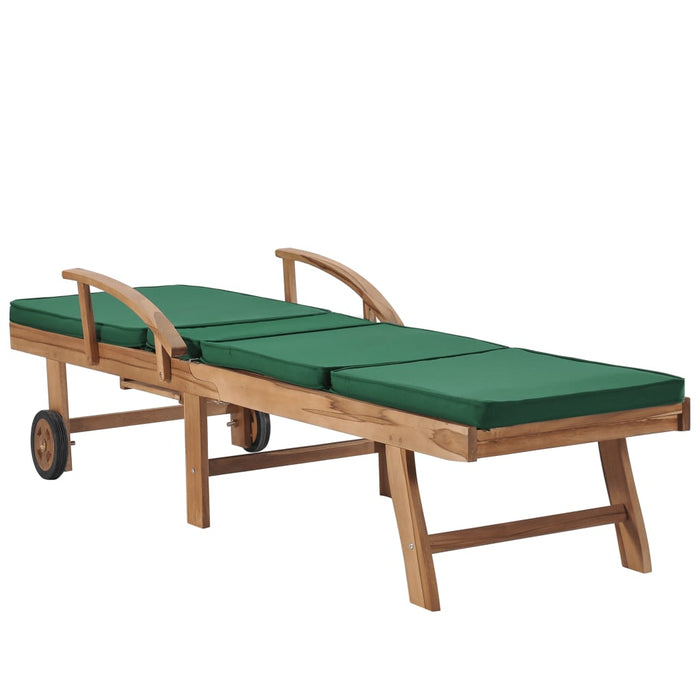 VXL Sun Lounger with Cushion Solid Teak Wood Green