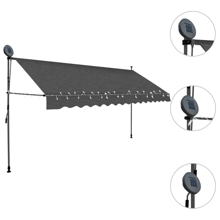 VXL Manual Retractable Awning With Led Anthracite Gray 350 Cm