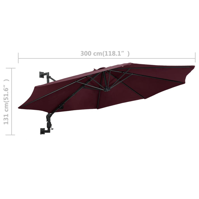 VXL Wall Umbrella With Metal Bar 300 Cm Bordeaux