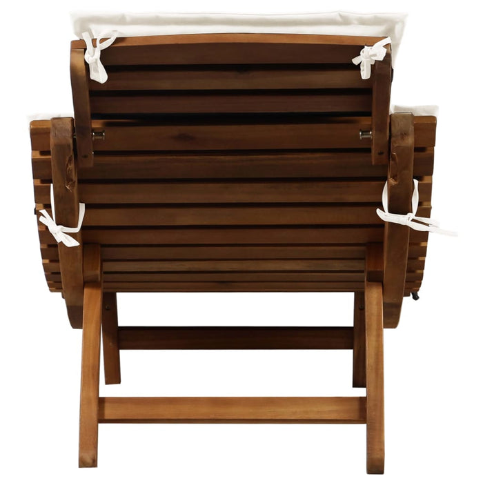 VXL Sun Lounger with Cushion Solid Acacia Wood Cream Color