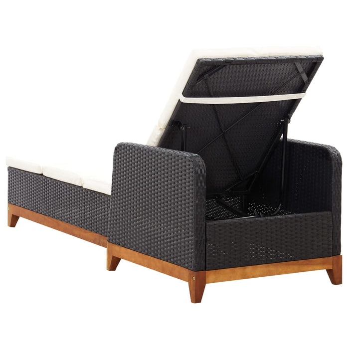 VXL Sun Lounger Made of Synthetic Rattan and Solid Acacia Wood Black