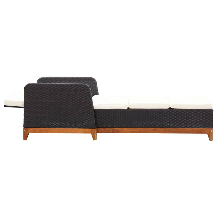 VXL Sun Lounger Made of Synthetic Rattan and Solid Acacia Wood Black