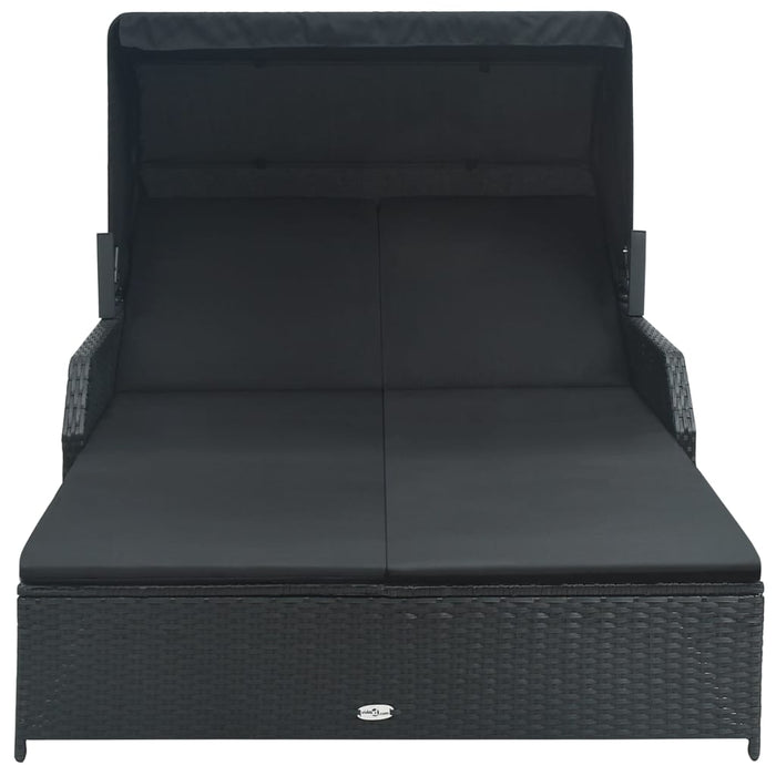 VXL Lounger for 2 People with Black Synthetic Rattan Awning