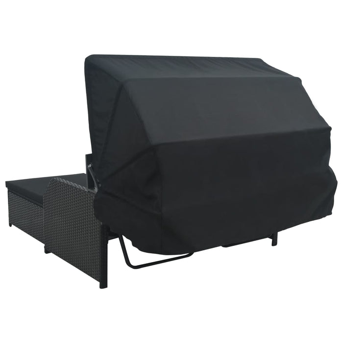 VXL Lounger for 2 People with Black Synthetic Rattan Awning