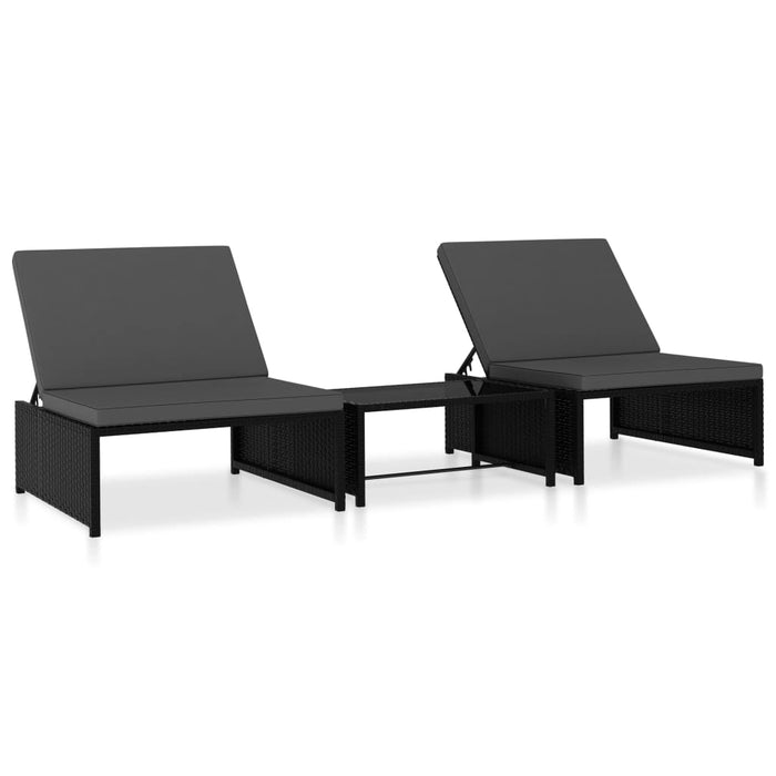 VXL Sun Loungers With Table 2 Units Black Synthetic Rattan