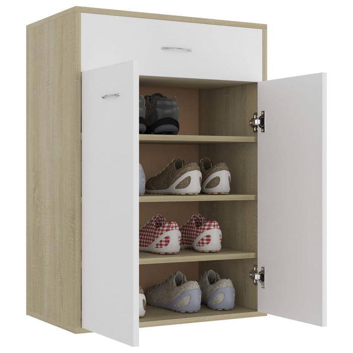 VXL Shoe rack made of white chipboard and Sonoma oak 60x35x84 cm