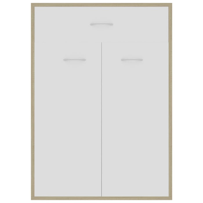 VXL Shoe rack made of white chipboard and Sonoma oak 60x35x84 cm