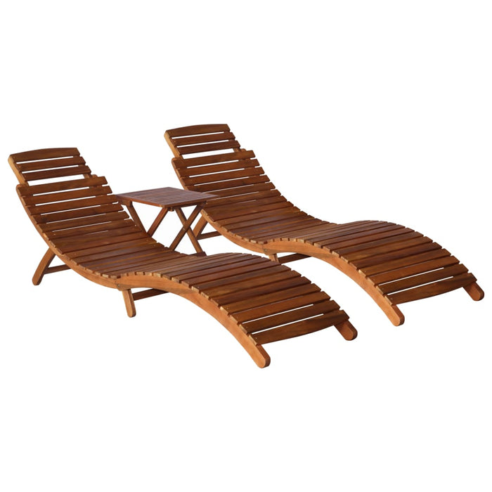 VXL Sun Lounger Set with Table 3 Pieces Solid Acacia Wood