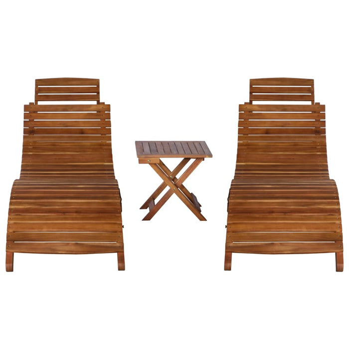 VXL Sun Lounger Set with Table 3 Pieces Solid Acacia Wood