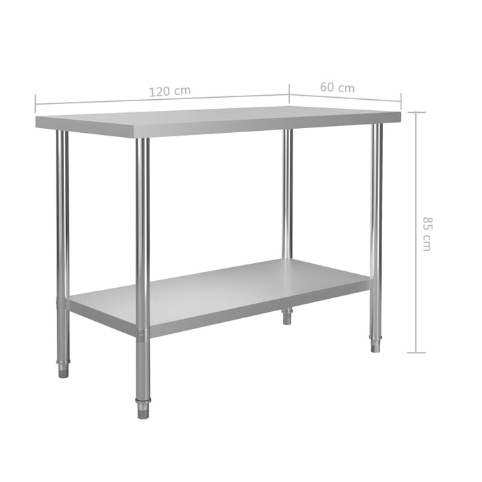 VXL Mesa de trabajo para cocina acero inoxidable 120x60x85 cm