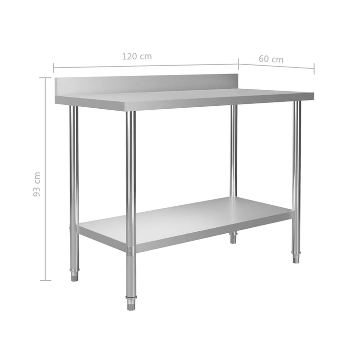VXL kitchen work table and backsplash stainless steel 120x60x93 cm