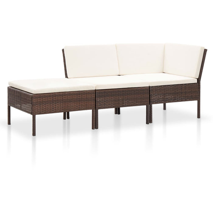VXL Garden Furniture Set 3 Pieces and Cushions Brown Synthetic Rattan