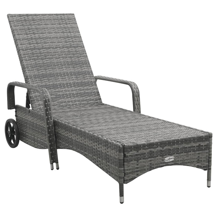 VXL Anthracite Gray Synthetic Rattan Lounger with Wheels