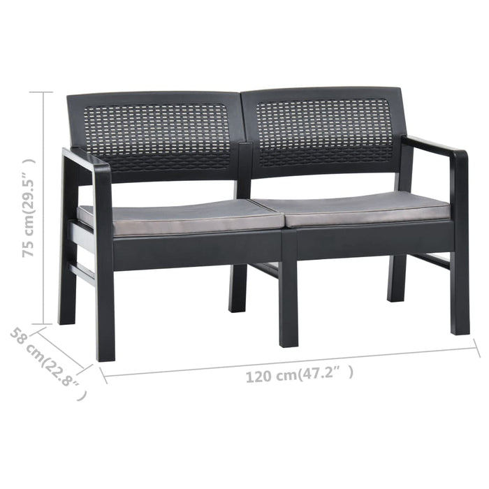 VXL 2 Seater Garden Bench with Anthracite Gray Plastic Cushions 120 Cm