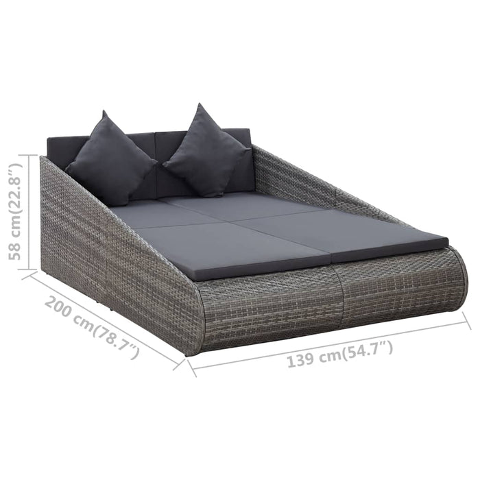 VXL Lounger Garden Bed Synthetic Rattan Gray 200X139 Cm