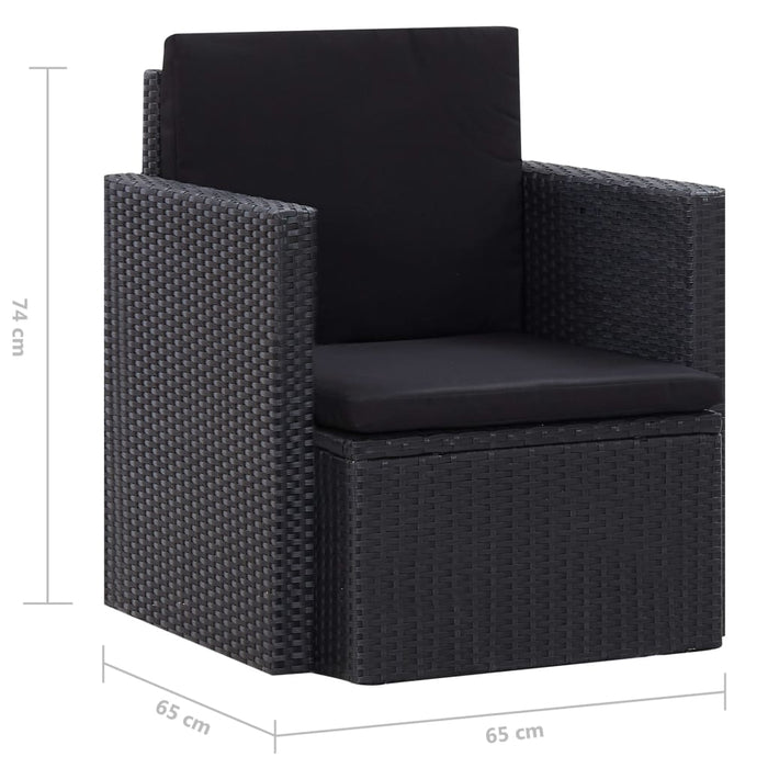 VXL Garden Armchair with Cushions Black Synthetic Rattan