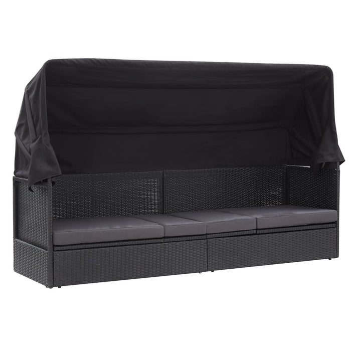 VXL Garden Sofa Bed with Awning Black Synthetic Rattan