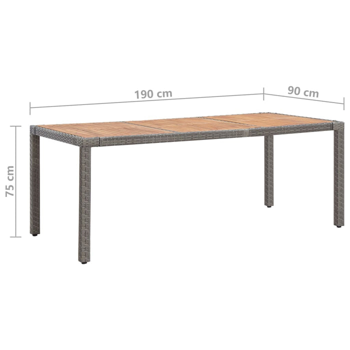 VXL Garden Table Rattan Pe Gray Solid Acacia Wood 190X90X75 Cm