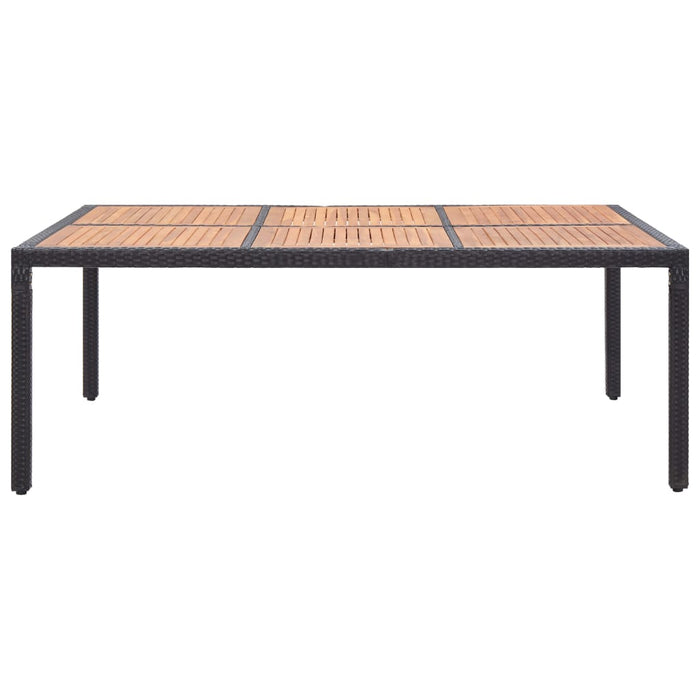 VXL Garden Table PE Rattan and Acacia Wood Black 200X150X74 Cm