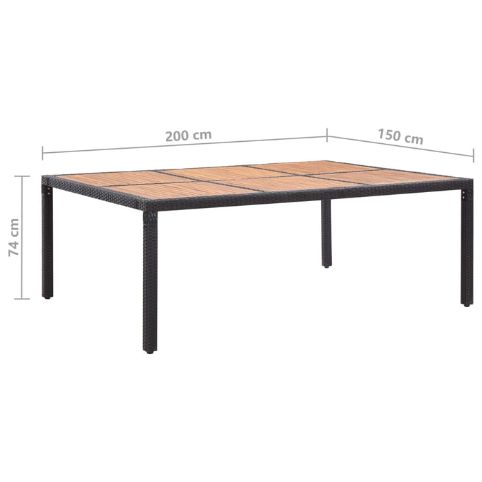 VXL Garden Table PE Rattan and Acacia Wood Black 200X150X74 Cm