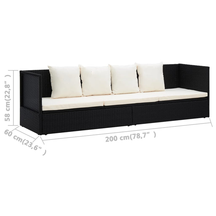 VXL Garden Sofa Lounger with Cushions Synthetic Rattan Black