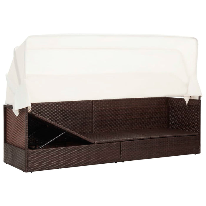 VXL Garden Sofa With Canopy Brown Synthetic Rattan