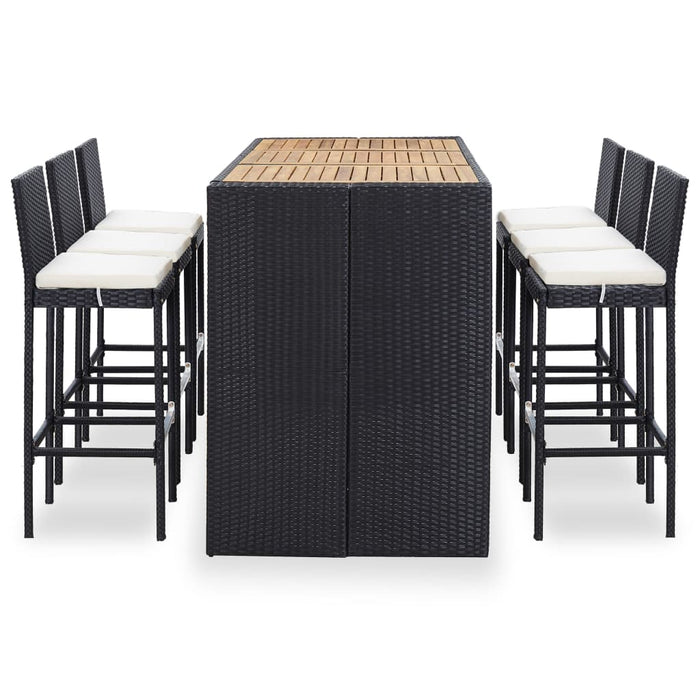 VXL Garden Bar Furniture Set 7 Pieces and Cushions Black Synthetic Rattan