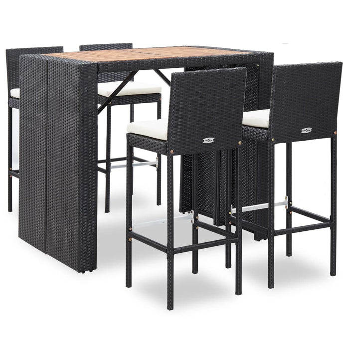 VXL Garden Bar Table and Chairs 5 Pieces Synthetic Rattan and Black Wood