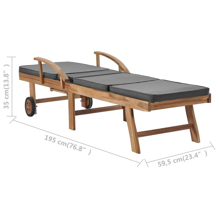 VXL Sun Loungers With Cushions 2 Units Solid Teak Wood Dark Gray