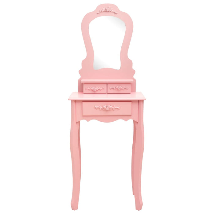 VXL Pink Paulownia Wood Dressing Table and Stool Set 50X59X136 Cm