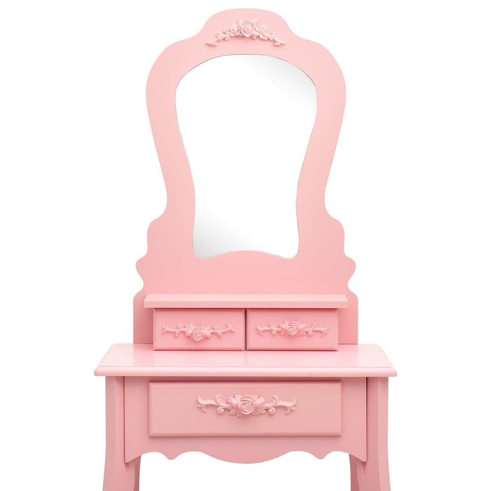 VXL Pink Paulownia Wood Dressing Table and Stool Set 50X59X136 Cm