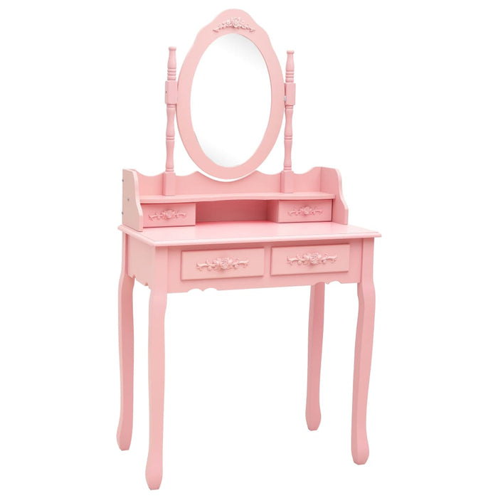 VXL Pink Paulownia Wood Dressing Table and Stool Set 75X69X140 Cm