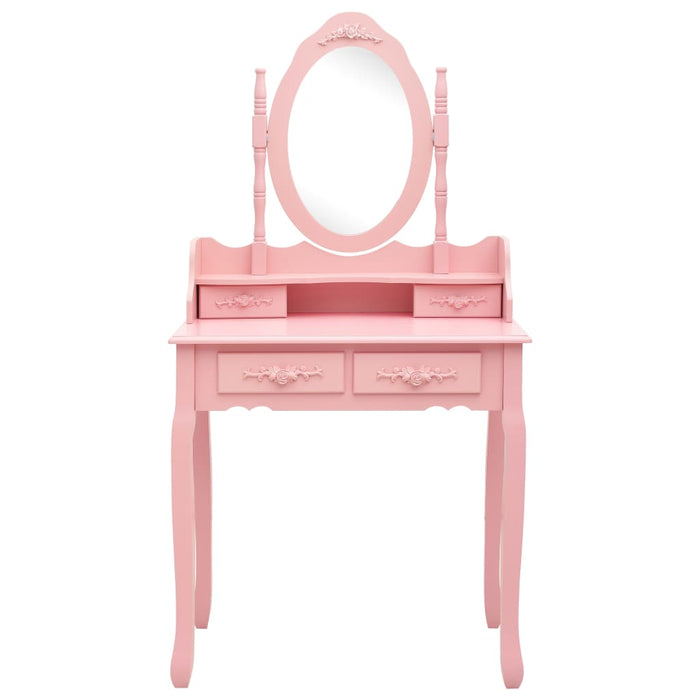 VXL Pink Paulownia Wood Dressing Table and Stool Set 75X69X140 Cm