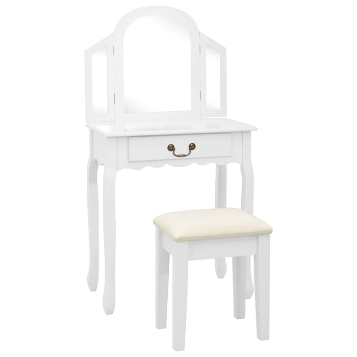 VXL Dressing Table And Stool Paulownia Wood And White Mdf 65X36X128 Cm