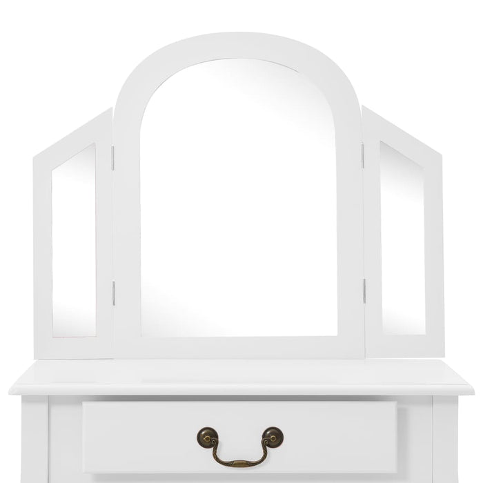 VXL Dressing Table And Stool Paulownia Wood And White Mdf 65X36X128 Cm