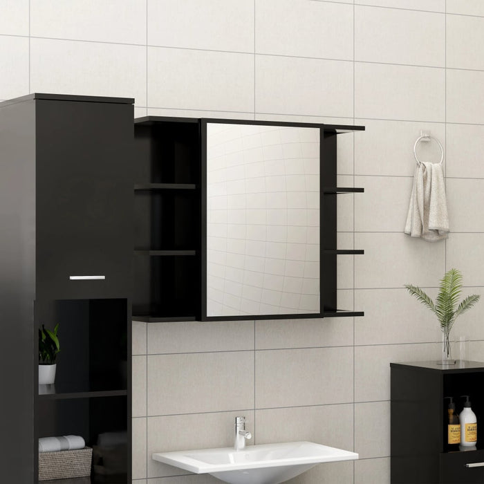 VXL Black Chipboard Bathroom Mirror Cabinet 80X20.5X64 Cm