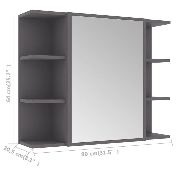 VXL Gray Chipboard Bathroom Mirror Cabinet 80X20.5X64 Cm