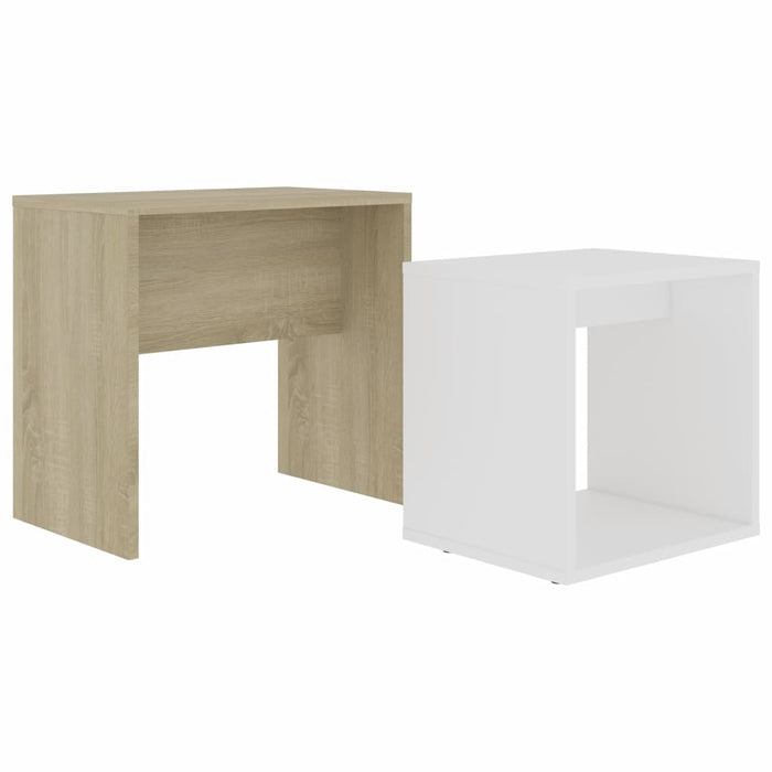 VXL White Sonoma Oak Chipboard Coffee Table Set 48X30X45 Cm